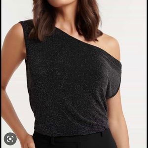 NWT EVER NEW EVA TIPPED SHOULDER METALLIC TOP - SIZE S